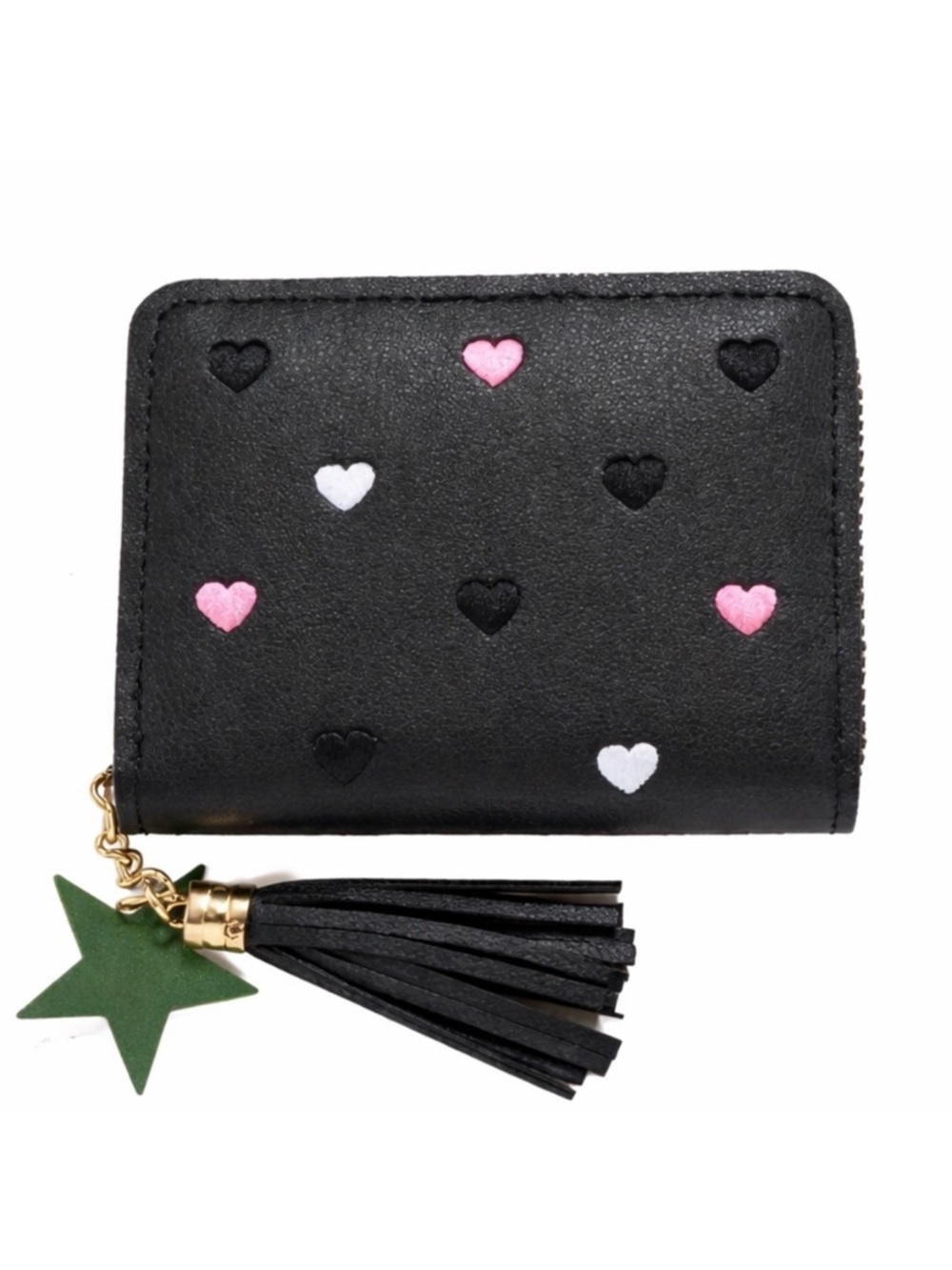 Black Heart Zip Around Wallet Pink Card Holder Coin Purse